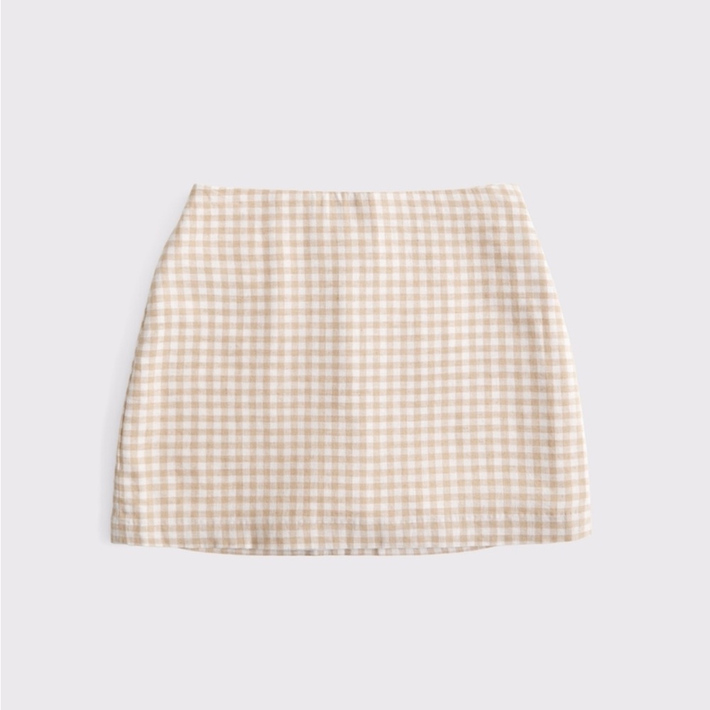 NWT Abercrombie & Fitch Light Brown Gingham Scarlett Linen Mini Skirt XXS - NEW